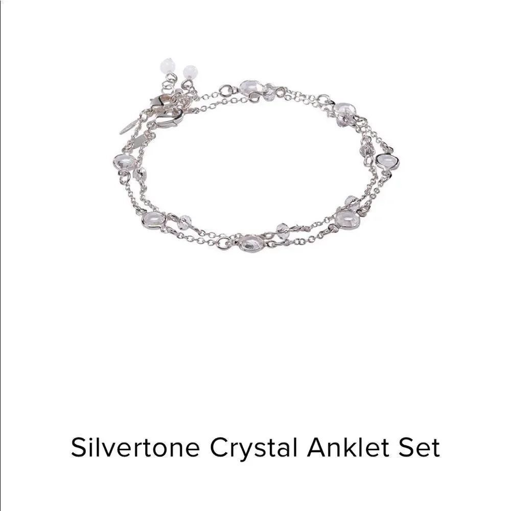 Silver tone crystal anklet